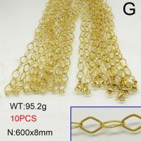 304 Stainless Steel Necklace Making,Rhombic
 Dapped Cable Chains,Vacuum Plating Gold,8x600mm,about 95.2g/package,10 pcs/package,6N20396bpvb-389