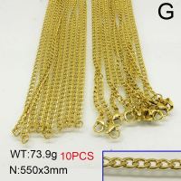 304 Stainless Steel Necklace Making,Twisted Curb Chains,Vacuum Plating Gold,3x550mm,about 73.9g/package,10 pcs/package,6N20398aiov-389