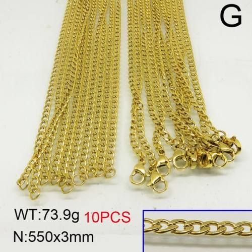 304 Stainless Steel Necklace Making,Twisted Curb Chains,Vacuum Plating Gold,3x550mm,about 73.9g/package,10 pcs/package,6N20398aiov-389