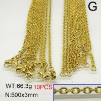 304 Stainless Steel Necklace Making,Cable Chains,Vacuum Plating Gold,3x500mm,about 66.3g/package,10 pcs/package,6N20399ajvb-389