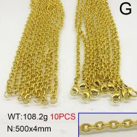 304 Stainless Steel Necklace Making,Cable Chains,Vacuum Plating Gold,4x500mm,about 108.2g/package,10 pcs/package,6N20400ajlv-389