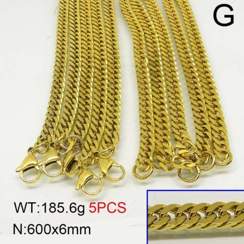 304 Stainless Steel Necklace Making,Cuban Link Chain,Curb Chains,Unwelded,Vacuum Plating Gold,6x600mm,about 185.6g/package,5 pcs/package,6N20401vkla-389