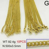 304 Stainless Steel Necklace Making,Cuban Link Chain,Curb Chains,Unwelded,Faceted,Vacuum Plating Gold,3.5x500mm,about 92.4g/package,10 pcs/package,6N20403bjja-389