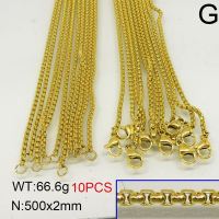 304 Stainless Steel Necklace Making,Box Chain,Round,Vacuum Plating Gold,2x500mm,about 66.6g/package,10 pcs/package,6N20404ajvb-389