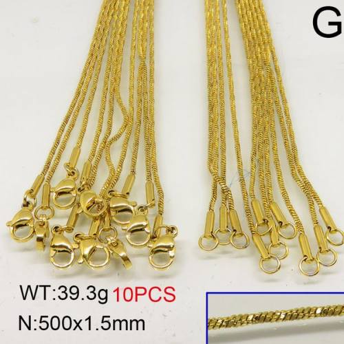 304 Stainless Steel Necklace Making,Twisted Square Snake Chains,Vacuum Plating Gold,1.5x500mm,about 39.3g/package,10 pcs/package,6N20406bkab-389