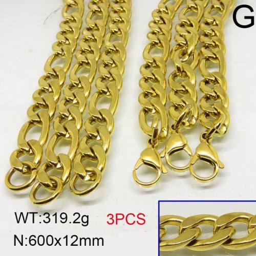 304 Stainless Steel Necklace,Cuban Chain,Vacuum Plating Gold,12x600mm,about 319.2g/package,3 pcs/package,6N20407ajnl-389