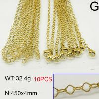 304 Stainless Steel Necklace Making,Rhombic Dapped Cable Chains,Vacuum Plating Gold,4x450mm,about 32.4g/package,10 pcs/package,6N20408blla-389