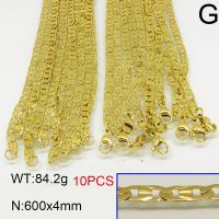 304 Stainless Steel Necklace Making,Textured Mariner link chains,Vacuum Plating Gold,4x600mm,about 84.2g/package,10 pcs/package,6N20409alka-389