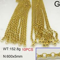 304 Stainless Steel Necklace Making,Rolo Chains,Vacuum Plating Gold,5x600mm,about 152.8g/package,10 pcs/package,6N20410bnbb-389