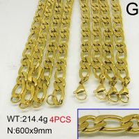 304 Stainless Steel Necklace Making,Curb Chain,Figaro Link Chains,Vacuum Plating Gold,9x600mm,about 214.4g/package,4 pcs/package,6N20411ajoa-389