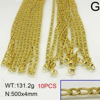 304 Stainless Steel Necklace Making,Curb Chain,Figaro Link Chains,Vacuum Plating Gold,4x500mm,about 131.2g/package,10 pcs/package,6N20412ajvb-389