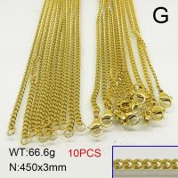 304 Stainless Steel Necklace Making,Twisted Curb Chains,Faceted,Vacuum Plating Gold,3x450mm,about 66.6g/package,10 pcs/package,6N20418bipa-389