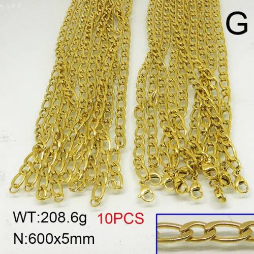 304 Stainless Steel Necklace Making,Curb Chain,Figaro Link Chains,Vacuum Plating Gold,5x600mm,about 208.6g/package,10 pcs/package,6N20419albv-389