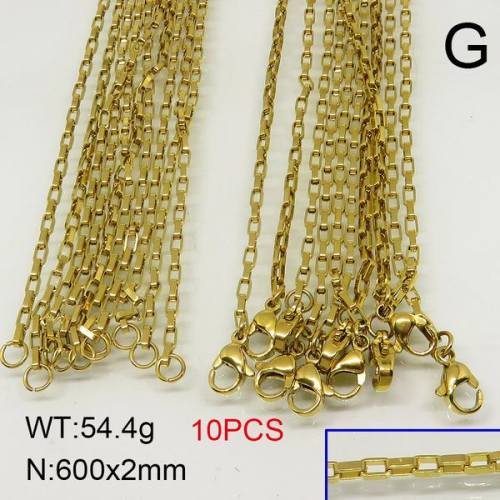 304 Stainless Steel Necklace Making,VenetianBox Chain,Vacuum Plating Gold,2x500mm,about 54.4g/package,10 pcs/package,6N20421biib-389