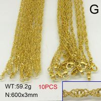 304 Stainless Steel Necklace Making, Soldered Singapore Chains,Vacuum Plating Gold,3x600mm,about 59.2g/package,10 pcs/package,6N20422ajoa-389