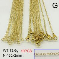 304 Stainless Steel Necklace Making,Rolo Chains,Vacuum Plating Gold,2x450mm,about 13.6g/package,10 pcs/package,6N20424vina-389