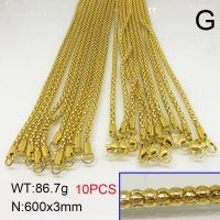 304 Stainless Steel Necklace Making,Unwelded Popcorn Chains,Vacuum Plating Gold,3x600mm,about 86.7g/package,10 pcs/package,6N20426alka-389