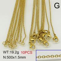 304 Stainless Steel Necklace Making, Cable Chains ,Vacuum Plating Gold,1.5x600mm,about 19.2g/package,10 pcs/package,6N20427bika-389