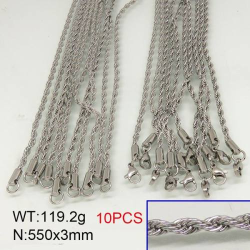 304 Stainless Steel Necklace Making,Unwelded Rope Chains,True Color,3x550mm,about 119.2g/package,10 pcs/package,6N20435aima-389