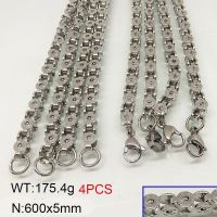 304 Stainless Steel Necklace,Link Chains,Embossed Axle Chain,True Color,5x600mm,about 175.4g/package,4 pcs/package,6N20441ajia-389