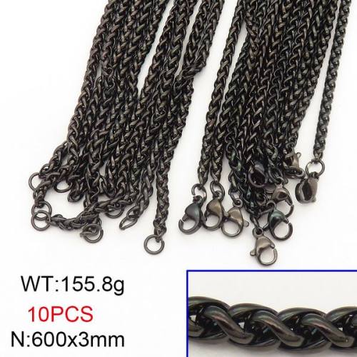 304 Stainless Steel Necklace,Wheat Chains,Foxtail Chain,Vacuum Plating Back,3x600mm,about 155.8g/package,10 pcs/package,6N20668blla-452