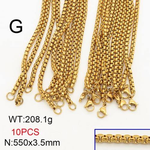 304 Stainless Steel Necklace Making,Box Chain,Round,Vacuum Plating Gold,3.5x550mm,about 208.1g/package,10 pcs/package,6N20669vkla-452