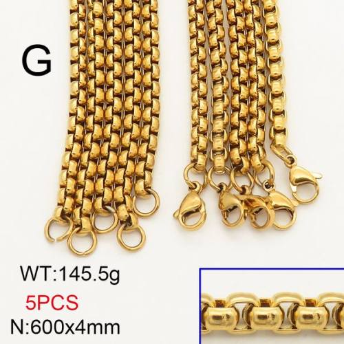 304 Stainless Steel Necklace Making,Box Chain,Round,Vacuum Plating Gold,4x600mm,about 145.5g/package,5 pcs/package,6N20670ajvb-452