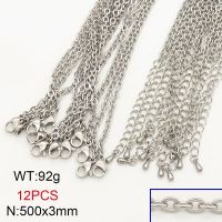 304 Stainless Steel Necklace Making,Soldered Spool Cable Chains,True Color,3x550mm,about 92g/package,12 pcs/package,6N20671ahlv-452