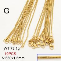304 Stainless Steel Necklace Making,Round Snake Chain,Vacuum Plating Gold,1.5x550mm,about 73.1g/package,10 pcs/package,6N20672vkla-452