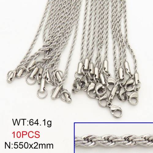304 Stainless Steel Necklace Making,Unwelded Rope Chains,True Color,2x550mm,about 64.1g/package,10 pcs/package,6N20679aivb-452