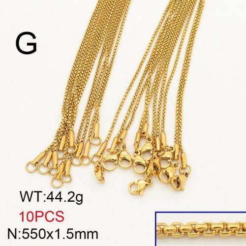 304 Stainless Steel Necklace Making,Box Chain,Round,Vacuum Plating Gold,1.5x550mm,about 44.2g/package,10 pcs/package,6N20680akia-452