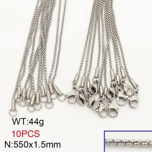 304 Stainless Steel Necklace Making,Box Chain,Round,True Color,1.5x550mm,about 44g/package,10 pcs/package,6N20681aiov-452