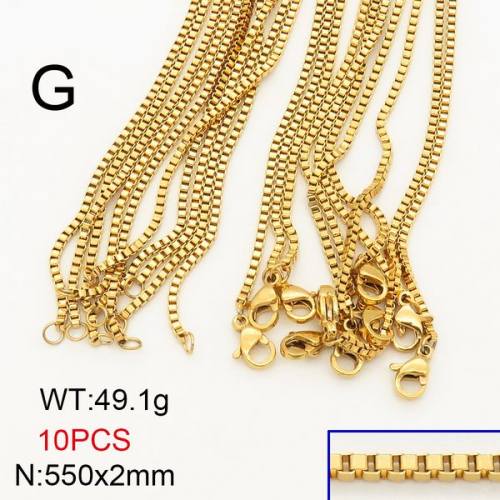 304 Stainless Steel Necklace Making,Box Chain,Square,Vacuum Plating Gold,2x550mm,about 49.1g/package,10 pcs/package,6N20682ajlv-452