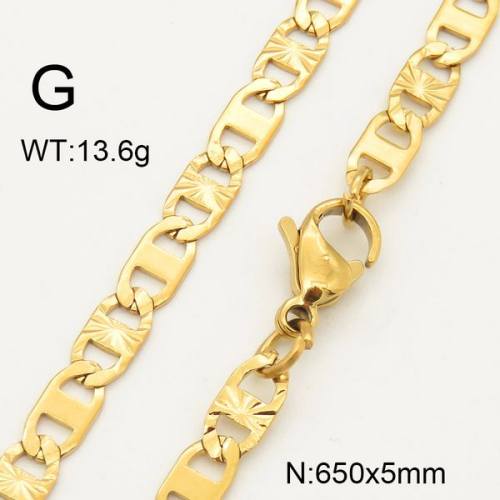 304 Stainless Steel Necklace Making,Textured Mariner link chains,Vacuum Plating Gold,5x650mm,about 13.6g/package,1 pc/package,6N20684aakl-452