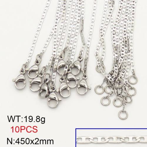304 Stainless Steel Necklace Making,Mariner link chains,True Color,2x450mm,about 19.8g/package,10 pcs/package,6N20687vhov-474