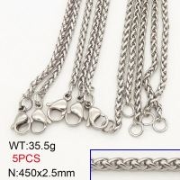 304 Stainless Steel Necklace Making,Wheat Chains,Foxtail Chain,True Color,2.5x450mm,about 35.5g/package,5 pcs/package,6N20688ahlv-474