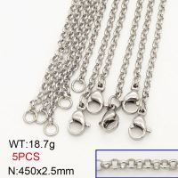 304 Stainless Steel Necklace Making,Unwelded Rolo Chains,True Color,2.5x450mm,about 18.7g/package,5 pcs/package,6N20690bhva-474