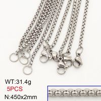 304 Stainless Steel Necklace Making,Box chain,Round,True Color,2x450mm,about 31.4g/package,5 pcs/package,6N20692bbov-474