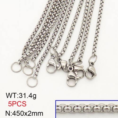 304 Stainless Steel Necklace Making,Box chain,Round,True Color,2x450mm,about 31.4g/package,5 pcs/package,6N20692bbov-474