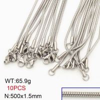 304 Stainless Steel Necklace Making,Round Snake Chain,True Color,1.5x500mm,about 65.9g/package,10 pcs/package,6N20698aiov-474