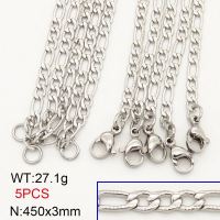304 Stainless Steel Necklace Making,Unwelded Textured Figaro Chains,True Color,3x450mm,about 27.1g/package,5 pcs/package,6N20700vbnl-474