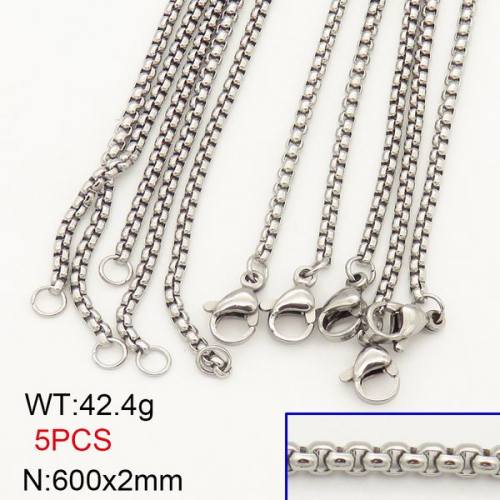 304 Stainless Steel Necklace Making,Box Chain,Round,True Color,2x600mm,about 42.4g/package,5 pcs/package,6N20702bhva-474