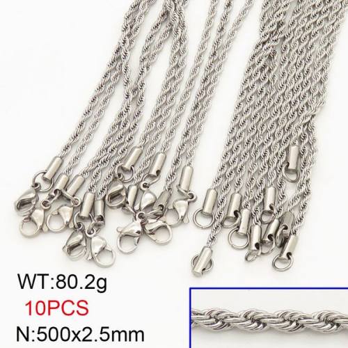 304 Stainless Steel Necklace Making,Unwelded Rope Chains,True Color,2.5x500mm,about 80.2g/package,10 pcs/package,6N20704biib-474