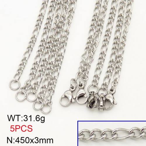 304 Stainless Steel Necklace Making,Figaro Twisted Chain,True Color,3x450mm,about 31.6g/package,5 pcs/package,6N20705bbov-474