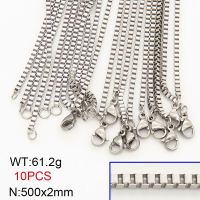 304 Stainless Steel Necklace Making,Box Chain,Square ,True Color,2x500mm,about 61.2g/package,10 pcs/package,6N20706aija-474