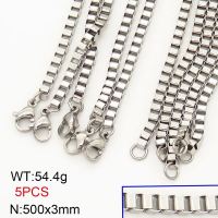 304 Stainless Steel Necklace Making,Box Chain,Square ,True Color,3x500mm,about 54.4g/package,5 pcs/package,6N20708bhil-474