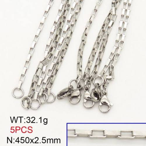 304 Stainless Steel Necklace Making,VenetianBox Chain,True Color,2.5x450mm,about 32.1g/package,5 pcs/package,6N20710bbov-474