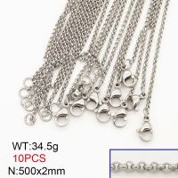304 Stainless Steel Necklace Making,Unwelded Rolo Chains,True Color,2x500mm,about 34.5g/package,10 pcs/package,6N20711vhov-474