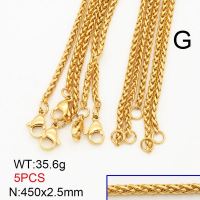 304 Stainless Steel Necklace Making,Wheat Chains,Foxtail Chain,Vacuum Plating Gold,2.5x450mm,about 35.6g/package,5 pcs/package,6N20712aiov-474
