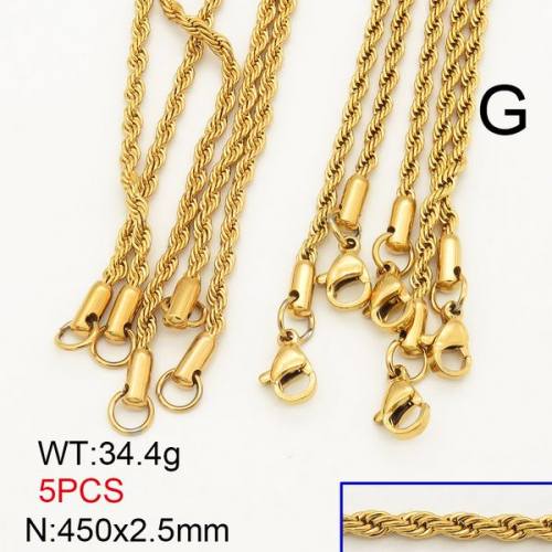 304 Stainless Steel Necklace Making,Unwelded Rope Chains,Vacuum Plating Gold,2.5x450mm,about 34.4g/package,5 pcs/package,6N20713vhov-474